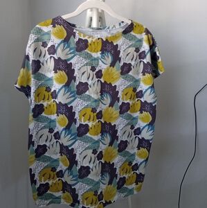 Uniqlo UT Finlayson Casual Blouse Top Womens Size M White Floral Print Cotton